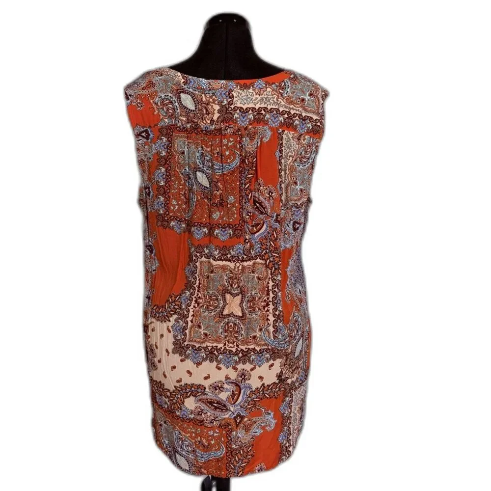 Artisan NY Orange Boho Paisley Print Sleeveless Top